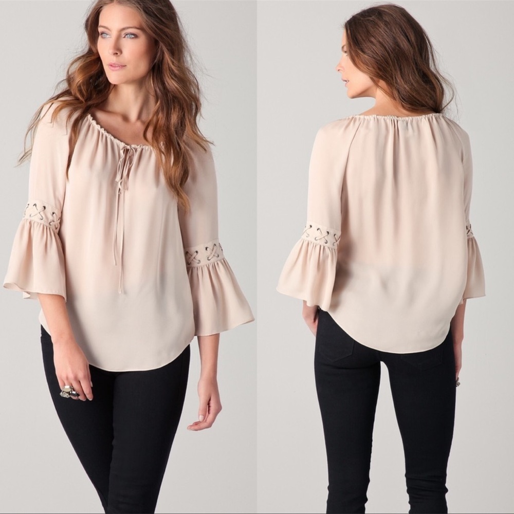 Haute Hippie Pink Peasant Top with Eyelets Medium